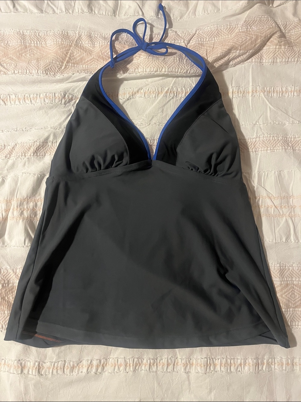Grey Halter Tankini with Blue Trim